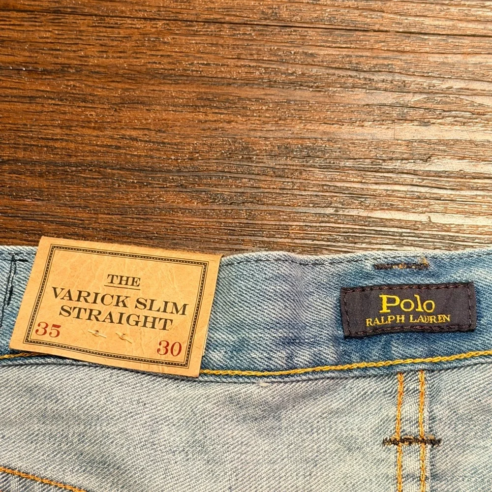 Polo Ralph Lauren The Varick Slim Straight Distressed Sun Faded Jeans Size 35x30